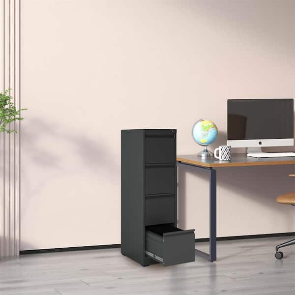 Black 52 in. H Metal Office Storage Cabinet Steel Vertical File Cabinet with Lock and 4-Drawers
