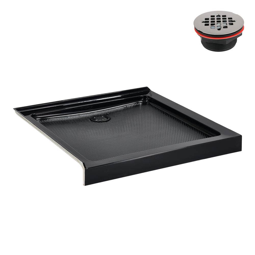 Glossy Black 36'' x 36'' Corner Acrylic Shower Base with Right Drain
