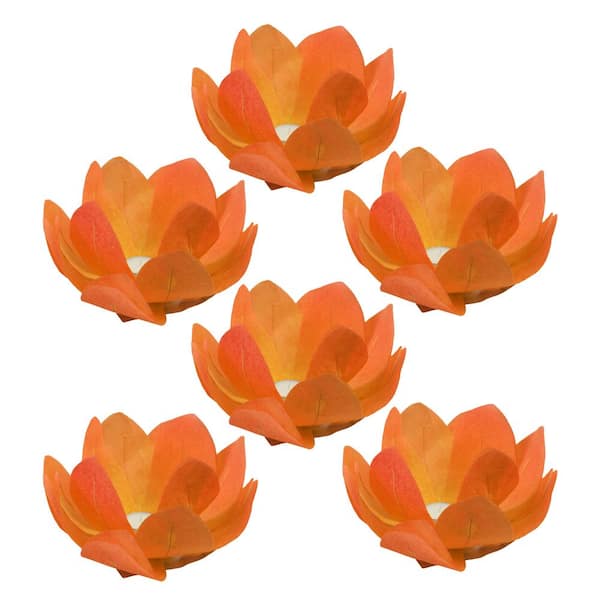 LUMABASE Orange Floating Lotus Lanterns (6-Count)
