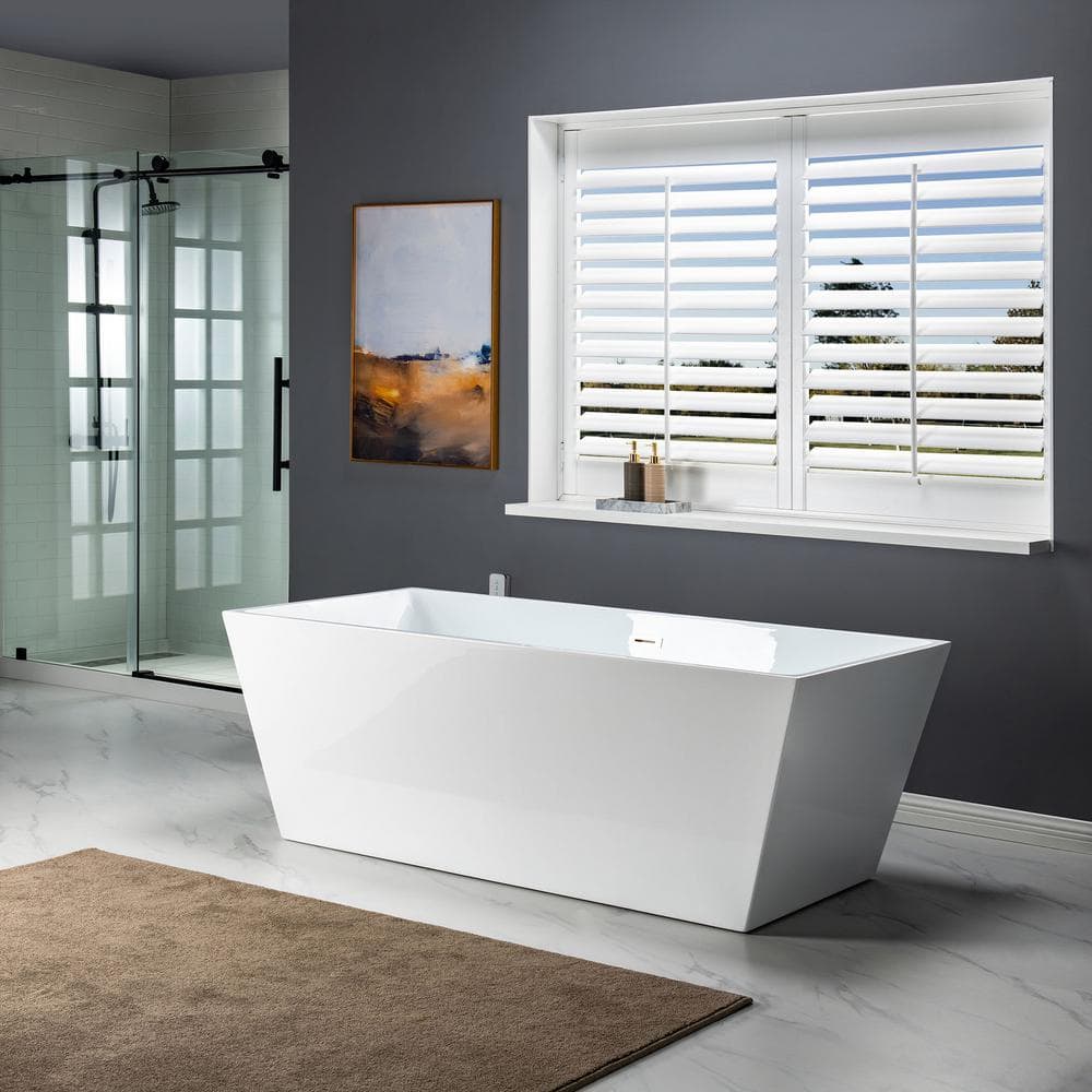 67" x 32" Freestanding Soaking Acrylic Rectangular Bathtub, Non-Slip Design