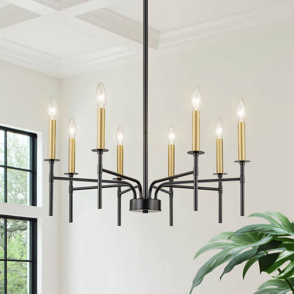 8-Lights Black and Gold Modern Over Table Candle Chandelier Classic Candle 