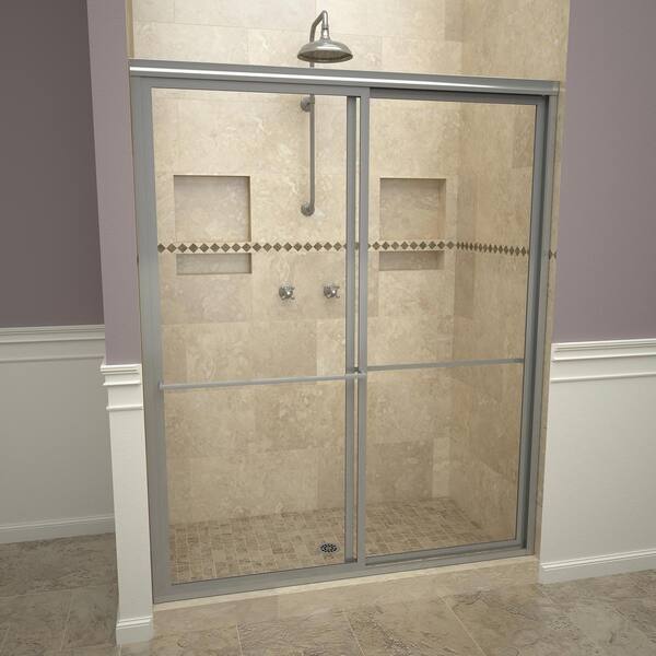 Redi Slide 1100 Series 59 in. W x 71-1/2 in. H Framed Sliding Shower Doors in Brushed Nickel with Towel Bars and Clear Glass