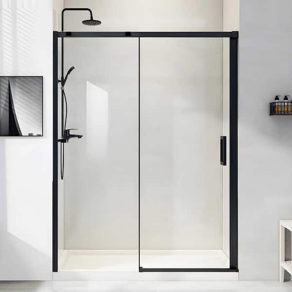 AZDHOME 56-60 in. W x 74 in. H Frameless Sliding Glass Shower Door in Matte Black Finish with 5/16 in. (8mm) Clear Glass