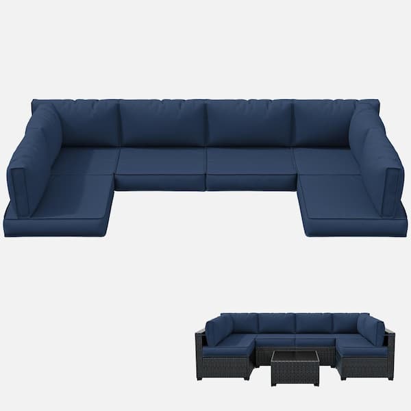 26 in. x 26 in. x 4 in. (14-Piece) Deep Seating Outdoor Lounge Chair Sectional Cushion Navy Blue