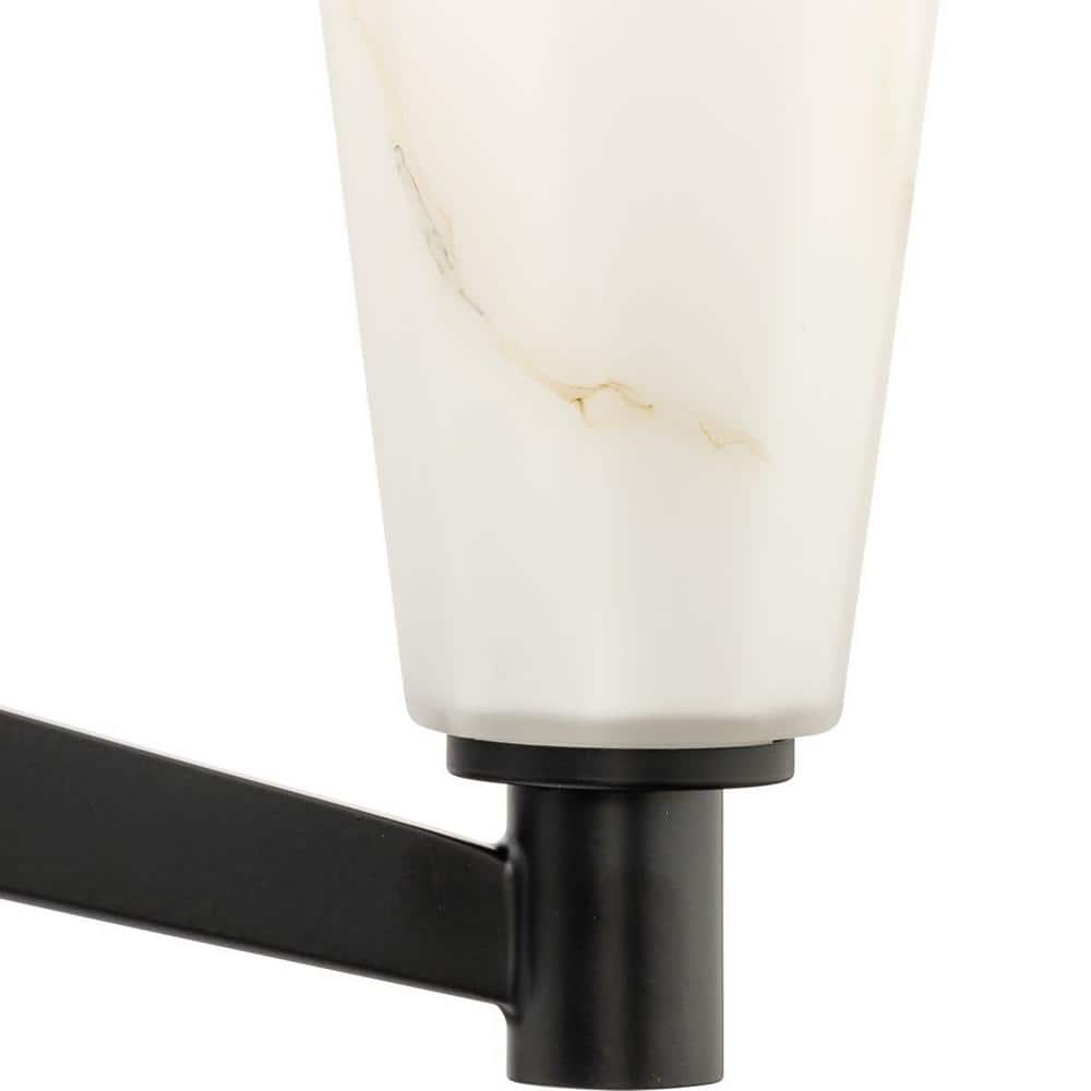 Matte Black Steel 6-Light Chandelier with Faux Alabaster Shades