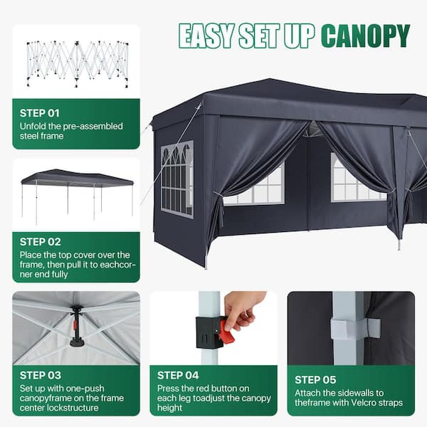 Sizzim 10 ft. x 20 ft. Adjustable Height Pop-Up Folding Canopy