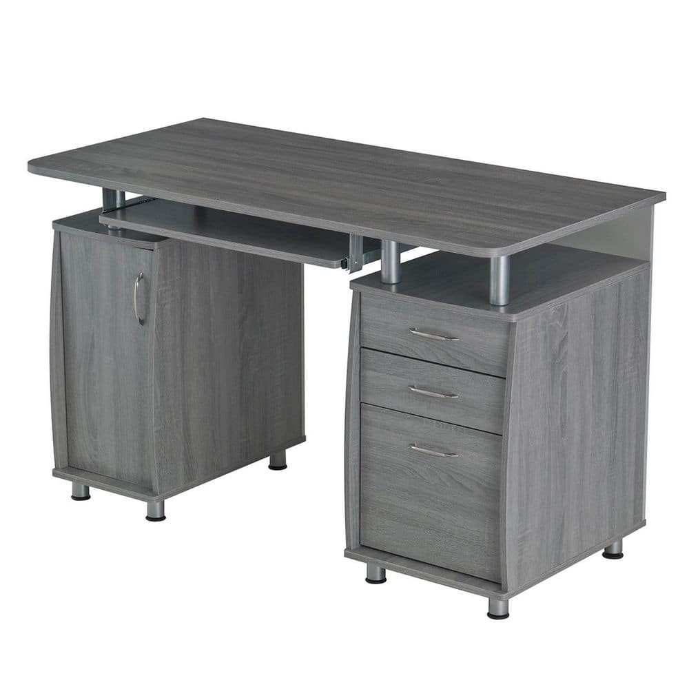 48 in. Rectangular Gray 3 Drawer Computer Desk with Keyboard Tray