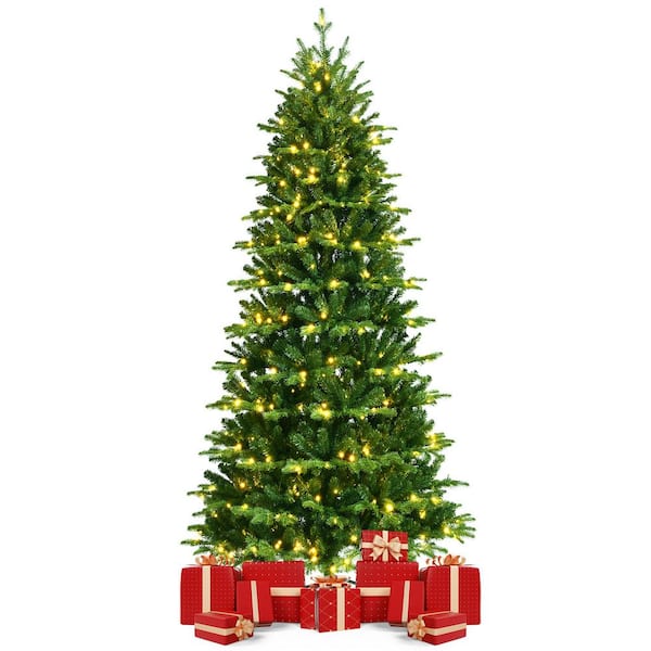 Costway 8ft Pre-lit Hinged Christmas Tree with Remote Control & 9 Lighting  Modes 