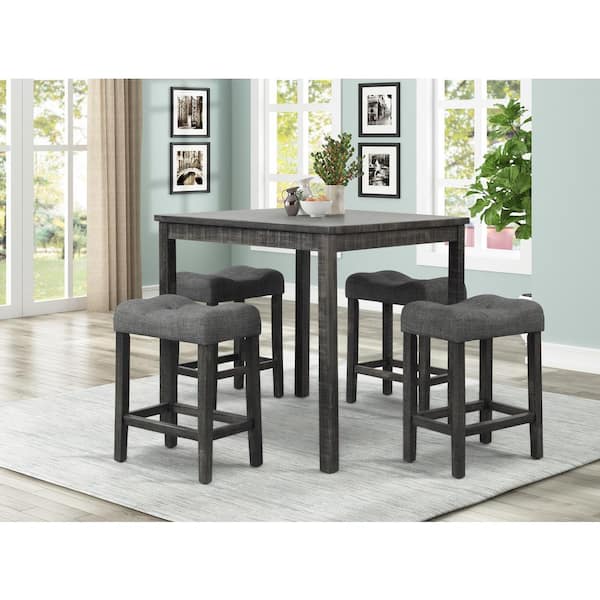 Black Charcoal Wood Counter Height, Bar Height Pedestal Table