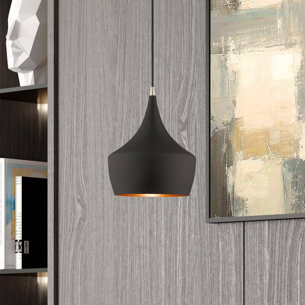 Contemporary Mini Pendant with Black Metal Shade and Gold Finish Inside