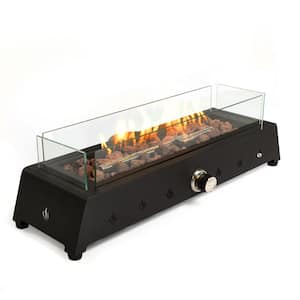 28''Outdoor Portable Fire Pit 30000 BTU Propane Fireplace Rectangle w/Wind Glass Shield, Laval Rocks