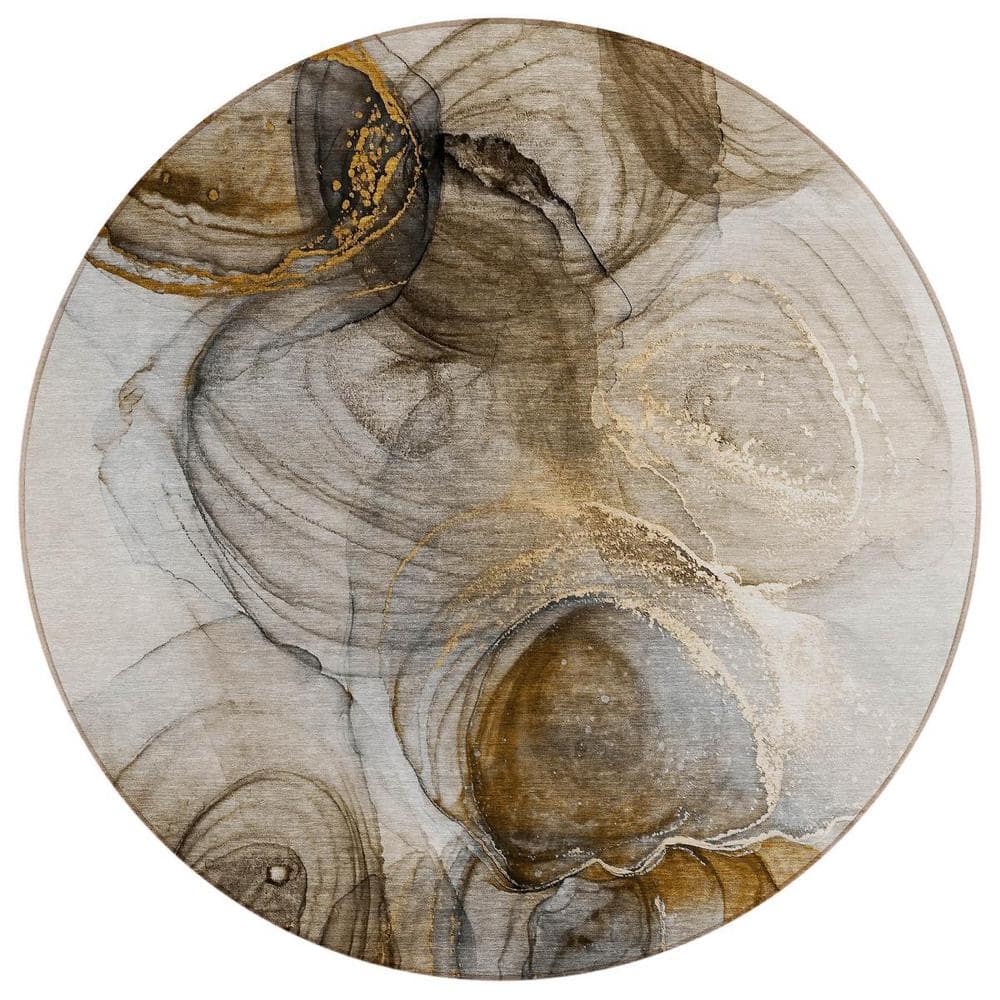 Brown 8 ft. Round Abstract Indoor / Outdoor Area Rug price history on PriceWatchPro