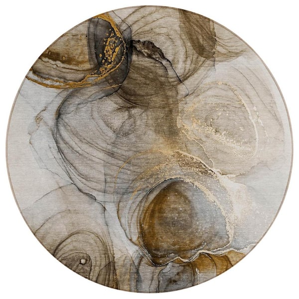 HomeRoots Brown 8 ft. Round Abstract Indoor / Outdoor Area Rug