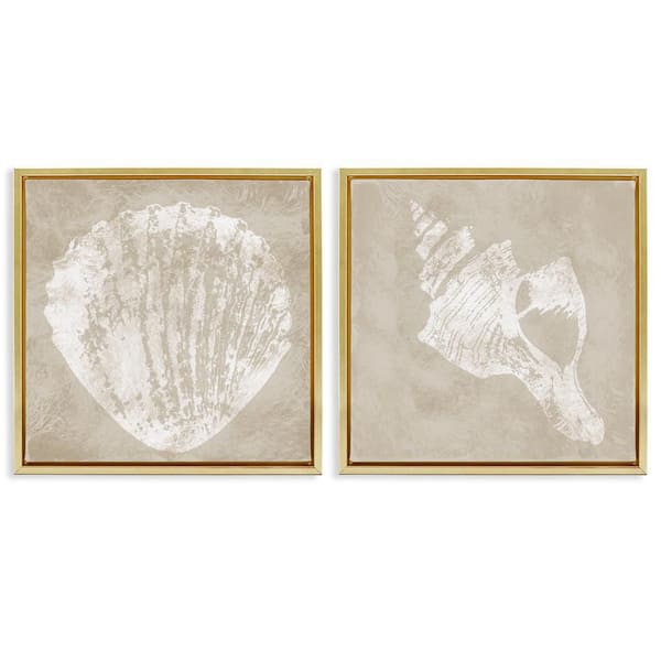 Stupell Industries Rustic Abstract Seashells by Carol Robinson 2-Pieces Gold Floater Frame Coastal Graphic Art Print 25 in. x 25 in.