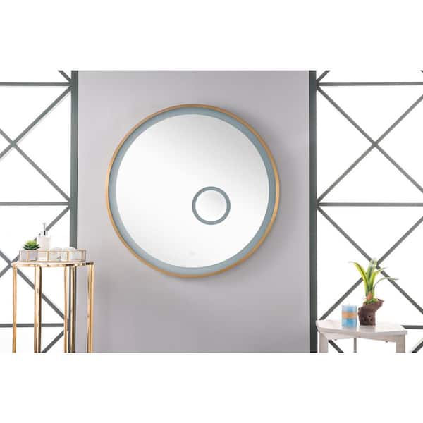 Radiance 35.5 in. W x 35.5 H Round Framed LED Wall Mirror in Brushed Gold