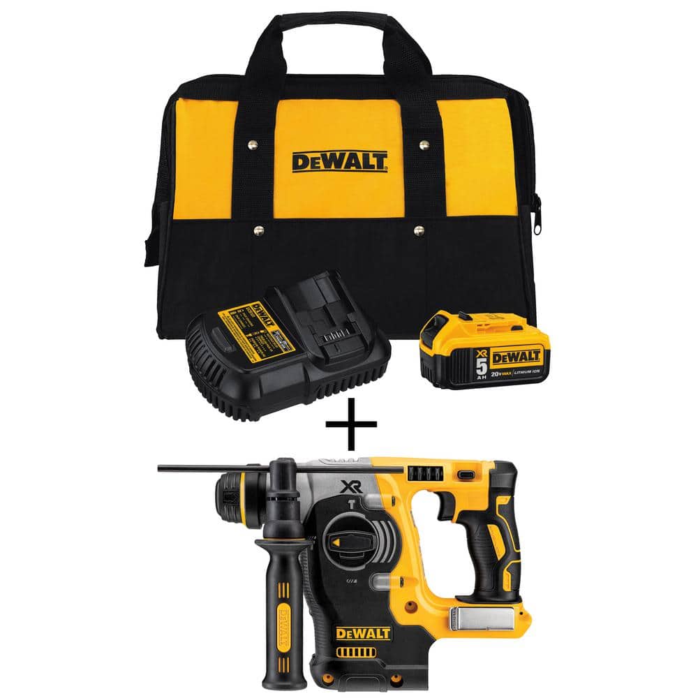 DEWALT 20V MAX XR Cordless Brushless 1 in. SDS Plus L-Shape Rotary Hammer, (1) 20V Lithium-Ion 5.0Ah Battery, and Charger -  DCB205CKDCH273B