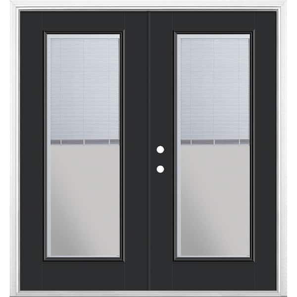 Masonite 72 in. x 80 in. Jet Black Fiberglass Prehung Right-Hand Inswing Mini Blind Patio Door with Brickmold