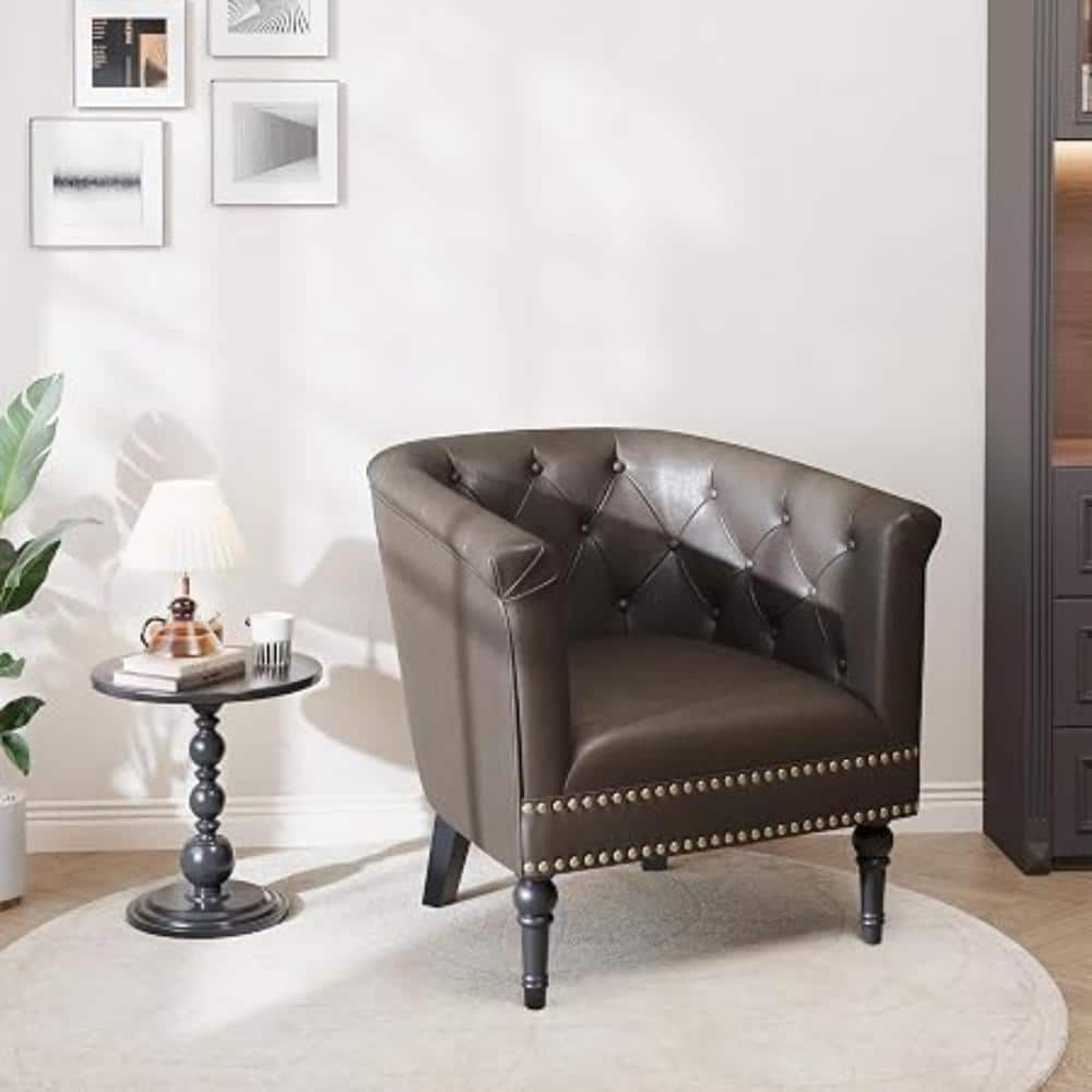 PU Leather Barrel Accent Chair, Modern Upholstered Club Armchair with Rivet Trim, Comfy Single Sofa for Bedroom price history on PriceWatchPro