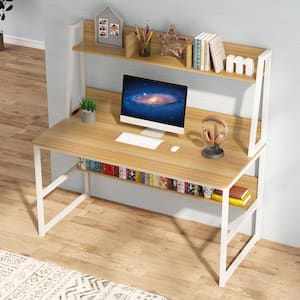 Tribesign Computer Desk with Hutch and Bookshelf, 47 Inches (Light Walnut)