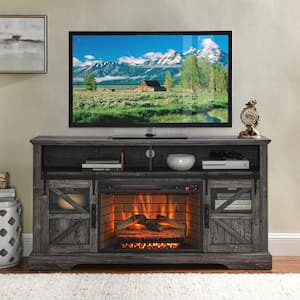 60 in. Freestanding Electric Fireplace TV Stand with Door Sensor in Dark Rustic Oak