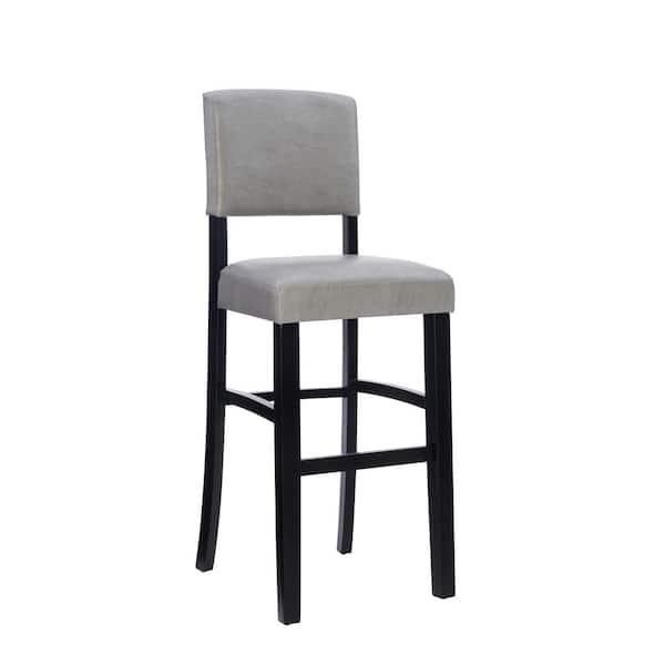 Linon Home Decor Mary 30 in. Seat Height Black High-back wood frame Barstool with Gray Faux Leather seat