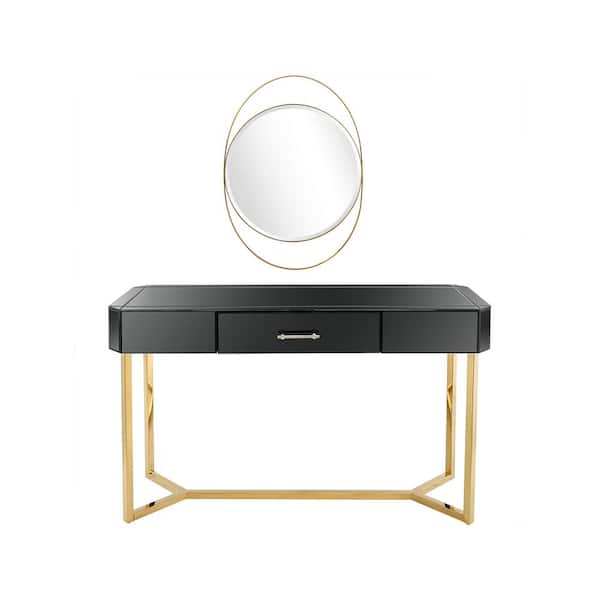 Camden Isle Sonya 47.2 in. Black Rectangle Glass Console Table with Wall Mirror