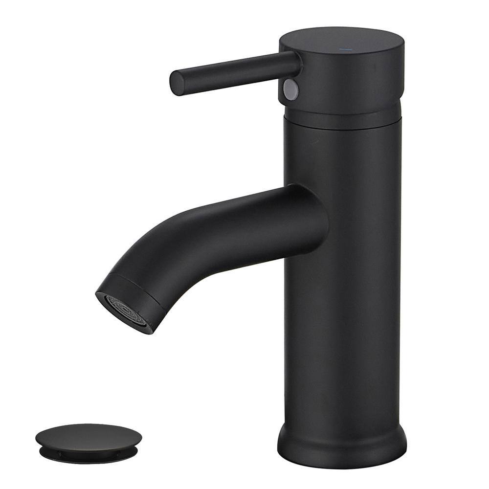 Simple Single Waterfall Handle Single-Hole Bathroom Brass Sink Faucet with Pop-Up Drain Assembly Kit Included in Black price history on PriceWatchPro