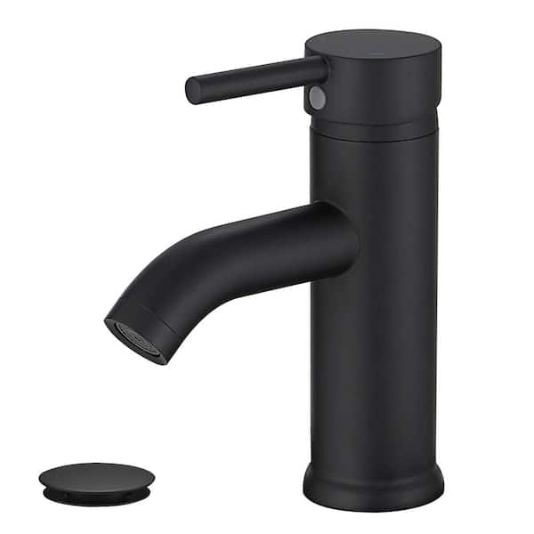 Simple Single Waterfall Handle Single-Hole Bathroom Brass Sink Faucet with Pop-Up Drain Assembly Kit Included in Black