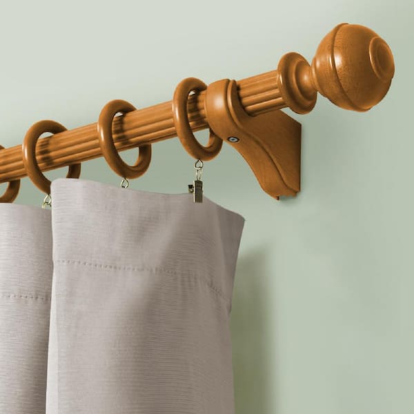 Mix And Match Heritage Oak Wood Single 4 in. Projection Curtain Rod Bracket (Set of 2)