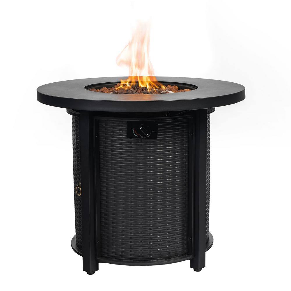 30-Inch Black Steel Round Gas Fire Pit Table