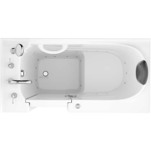 Safe Premier Series 26 in. L x 53 in. W Left Side Drain Air Jetted Bathtub in White with Fast Filling Faucet Set