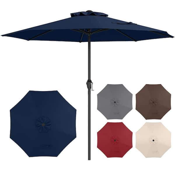 8-1/2 ft. Metal Outdoor Heavy Duty Patio Umbrella Market Umbrella with Crank Handle and 8 Sturdy Ribs in Navy Blue