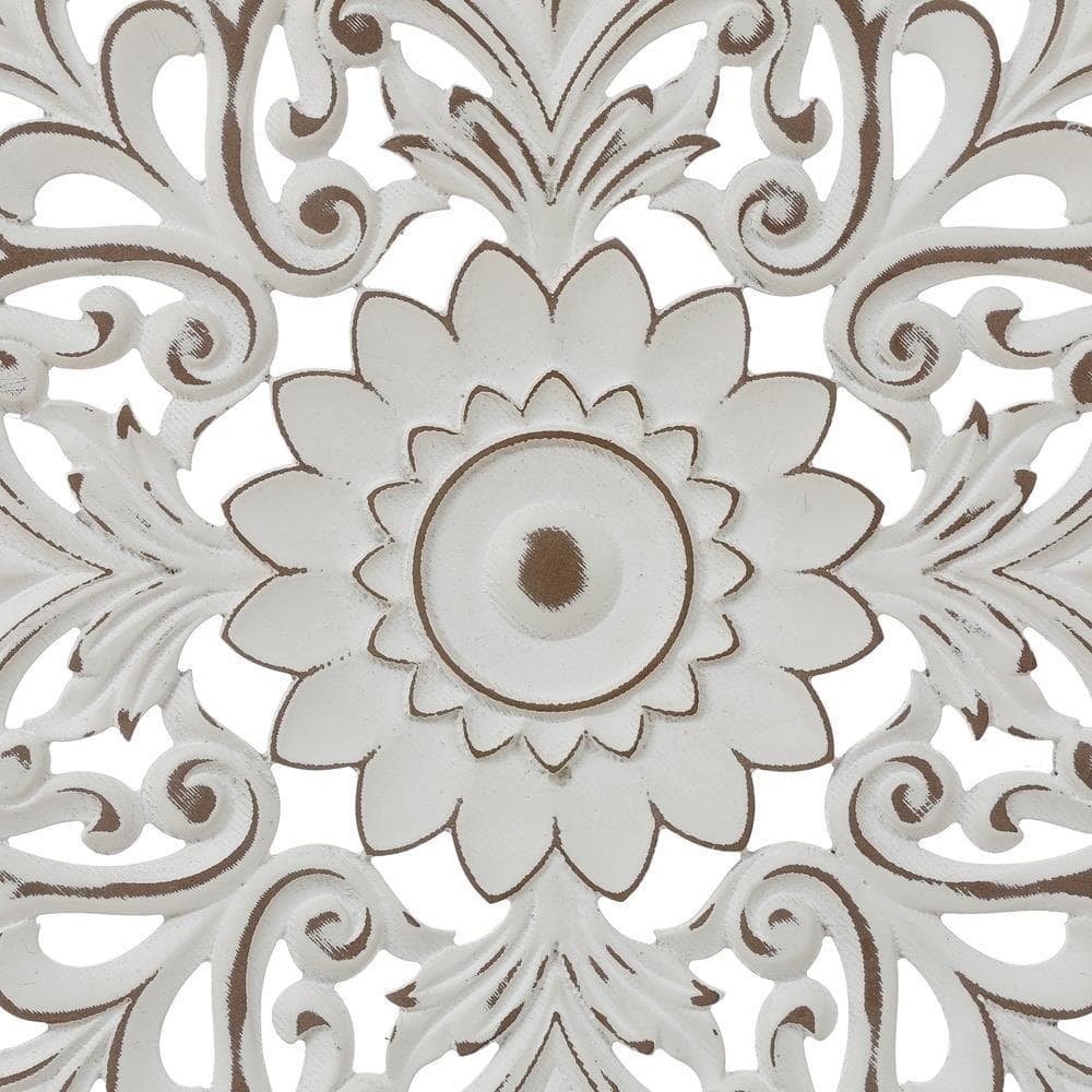 Distressed White and Brown Wood Floral Mandala Wall Art
