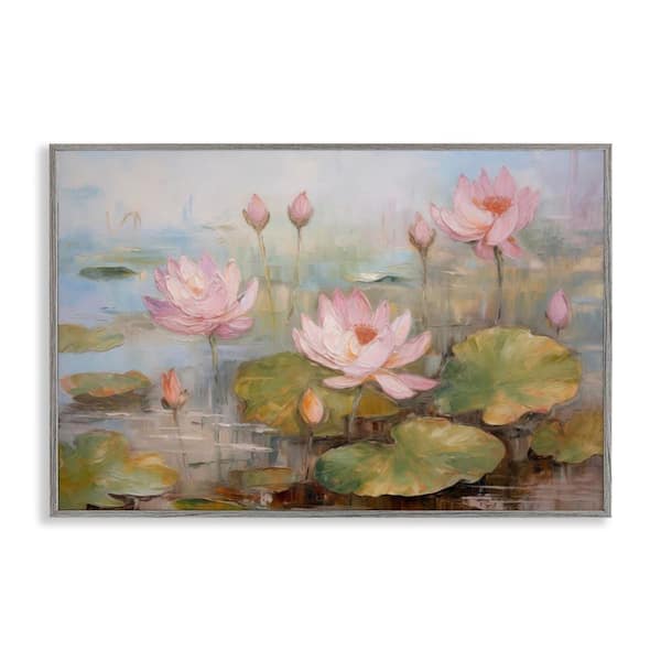 Stupell Industries Water Lilies in Spring by LSR Design Studio Gray Framed Nature Giclee Art Print 20 in. x 30 in.