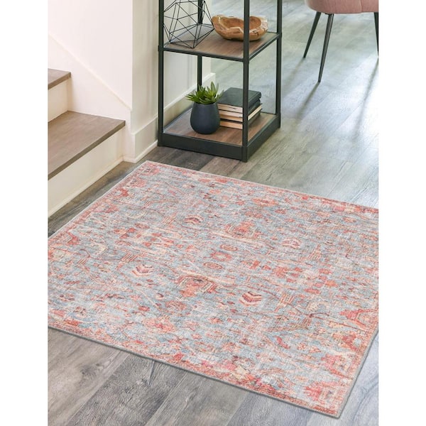 Nostalgia Olivia Antique Blue 7 ft. Square Machine Washable Area Rug