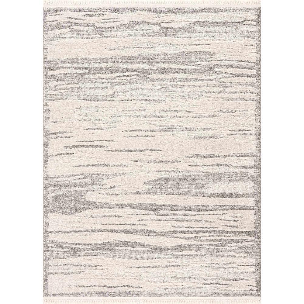 Gray and Beige Polypropylene Runner Rug 2'7" x 7'3"