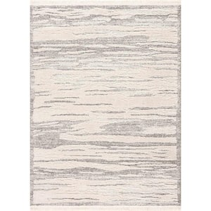 Lave 5 ft. X 7 ft. Beige, Medium Gray, Taupe Neutral Minimalist Modern Moroccan Contemporary Style Tasseled Area Rug