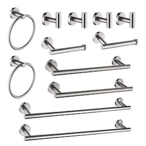12-Piece Bath Hardware Set with Towel Ring Toilet Paper Holder Towel Hook and Towel Bar Stainless Steel Brushed Nickel