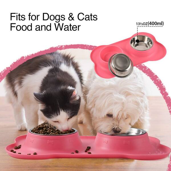Stainless Steel Pet Bowls 2-Pack with Non Spill Skid Resistant Silicone Mat  for Food and Water Feeder for Cats Dogs 752PH01222D - The Home Depot
