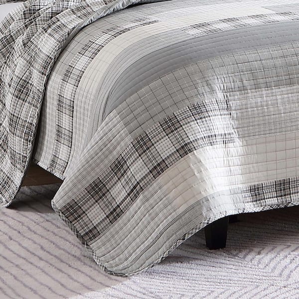 EDDIE BAUER Fairview 4-Pcs Gray Plaid Cotton Full/Queen Quilt Set  USHSGT1235022 - The Home Depot