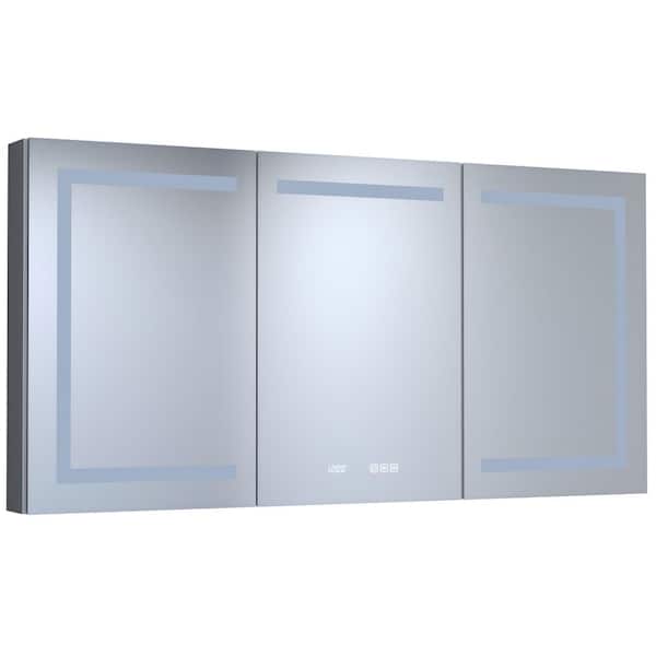 60 in. W x 30 in. H Rectangular Silver Aluminum Recessed/Surface Mount Medicine Cabinet with Mirror and LED