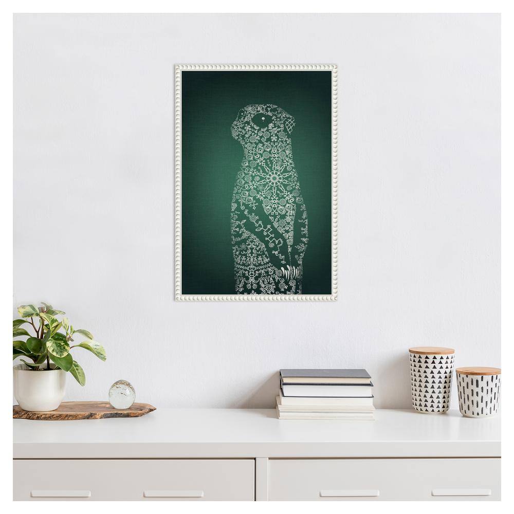 The Emerald Meerkat White Beaded Framed Canvas Art