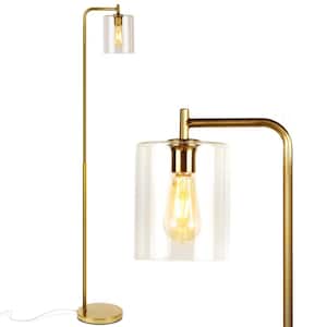 Elizabeth 66 in. Antique Brass Industrial 1-Light LED Energy Efficient Floor Lamp with Glass Cylinder Shade