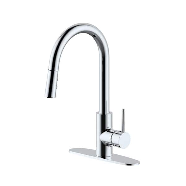 Westbrass Single-Handle Pull Down Sprayer Kitchen Faucet with Dual Spray in Polished Chrome