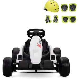 24-Volt Electric Go Kart for Kids Ages 4-16 Battery Powered Drifting Go Kart Ride on Car w/Music, White and Black