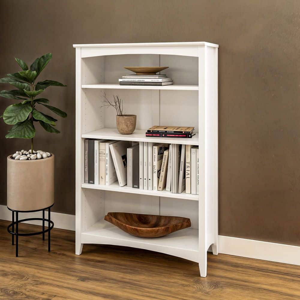 White Solid Pine Adjustable Shaker Style Bookcase, 48"