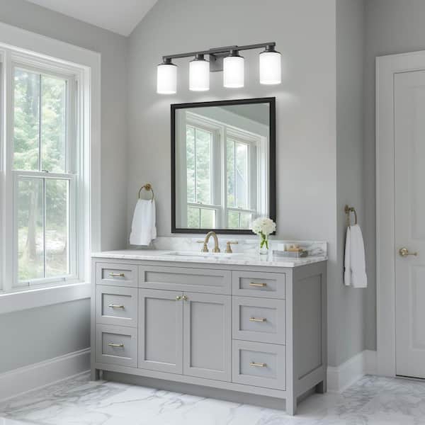 27 in. 4-Light Matte Black Metal Vanity Light with Dimmable No Bulbs Included