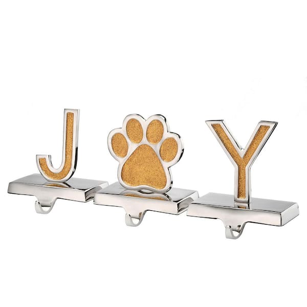 5 in. Gold Sparkle JOY Stocking Holders (3-count)