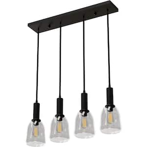 4-Light Black Quad ETL Listed Dimmable Pendant Light with Clear Glass Shade
