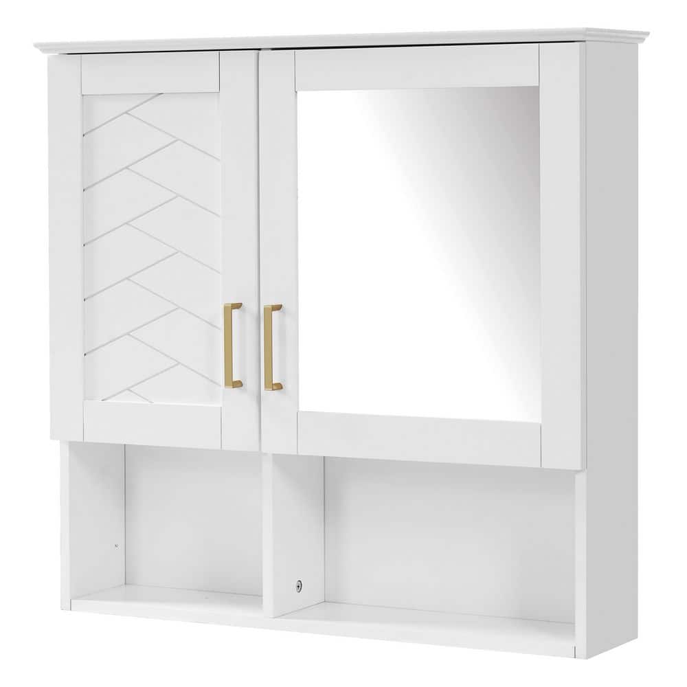 30 in. W x 28.7 in. H Rectangular White Wood Wall Mounted Bathroom Medicine Cabinet with Mirror and Adjustable Shelves price history on PriceWatchPro